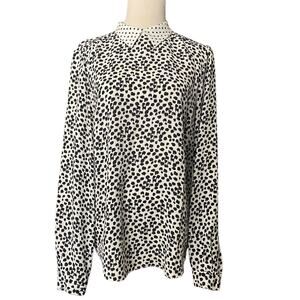A.L.C. Silk Blouse Women’s Small Off White Black Open Back Abstract Animal Print
